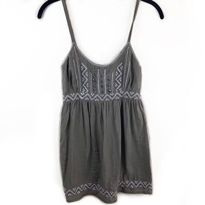 boho embroidery/beaded forest green tank